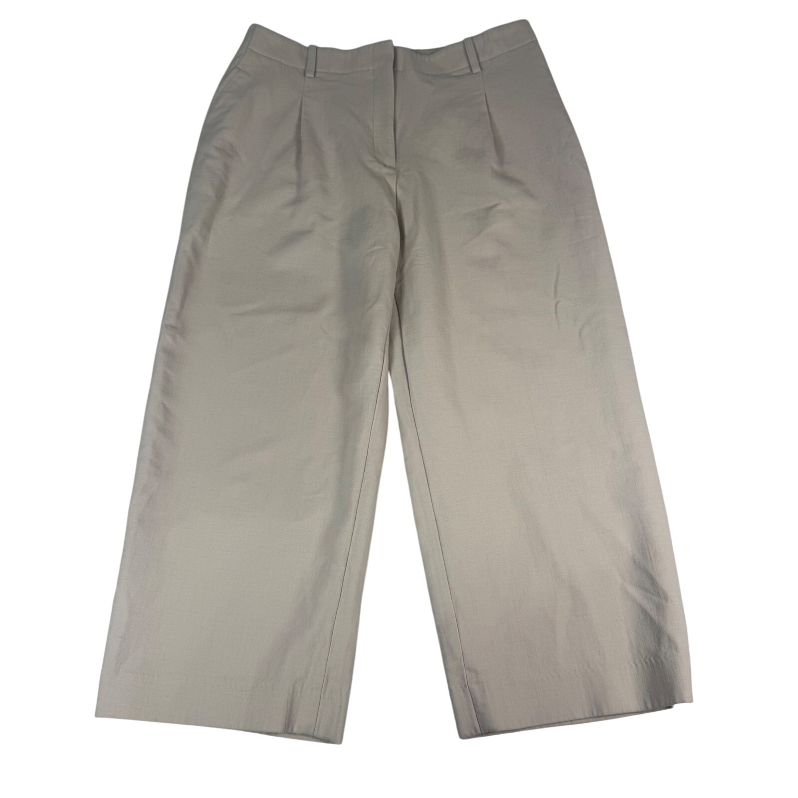 Lafayette 148 New York Trousers 12 Beige Wide Leg Cropped Quiet Luxury Stretch